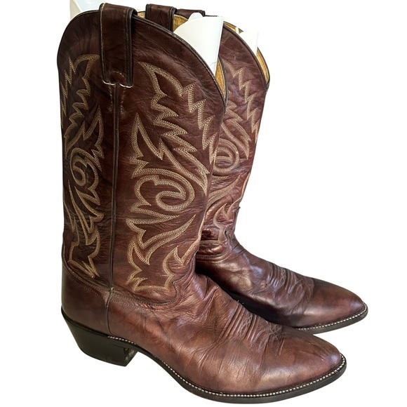 Justin Western Boots men's 12D vintage brown embroidered country‎
